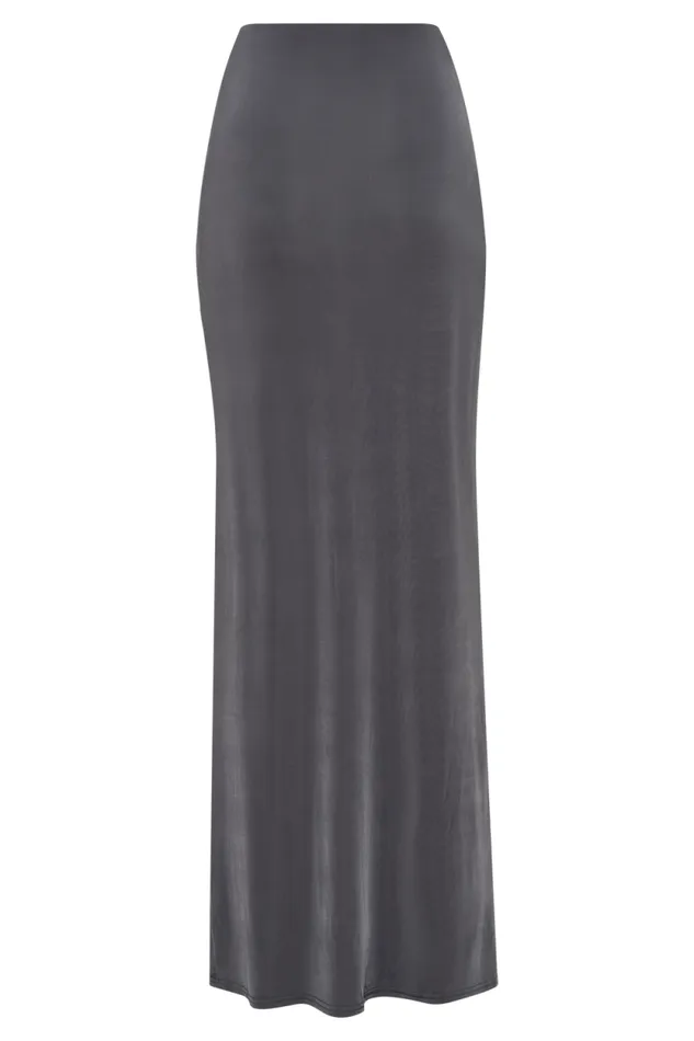 Women Meshki Bottoms Bronwyn Slinky Ruched Maxi Skirt With Split 8211 Charcoal