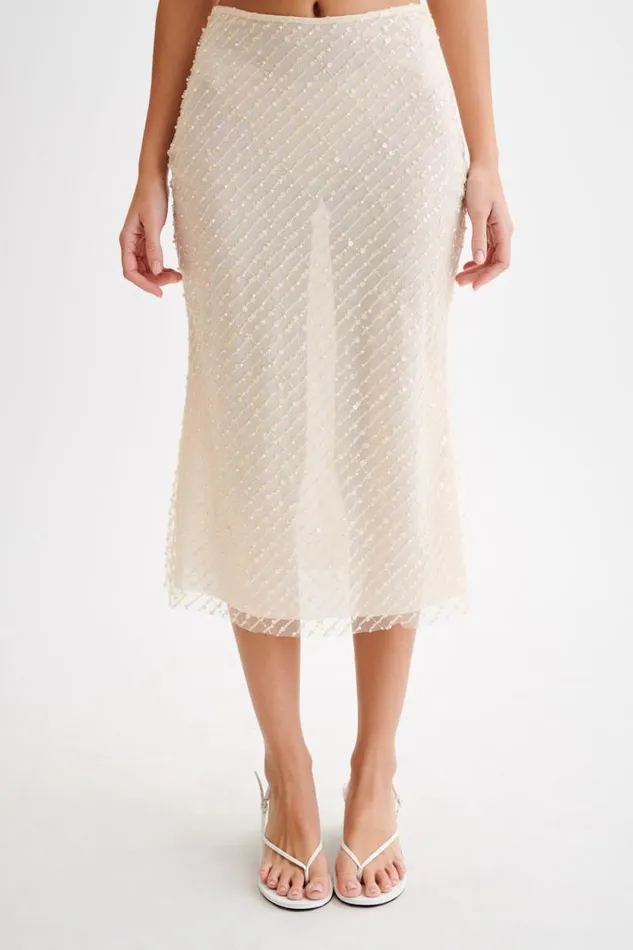 Women Meshki Bottoms Brynne Sequin Midi Skirt 8211 Buttercream