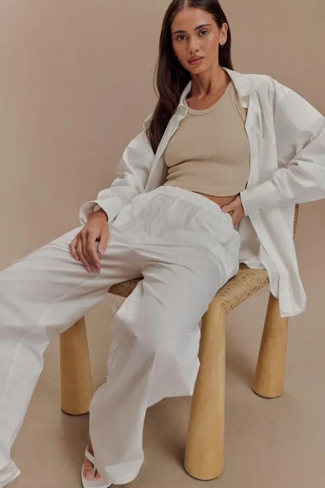 Women Meshki Bottoms Campbell Cotton Wide Leg Pants 8211 White