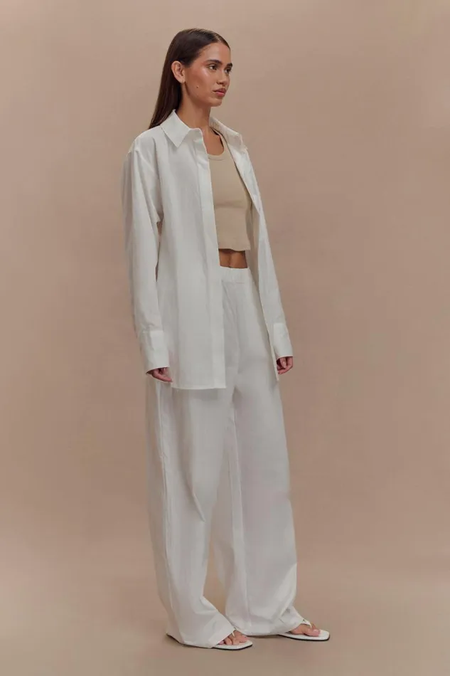 Women Meshki Bottoms Campbell Cotton Wide Leg Pants 8211 White
