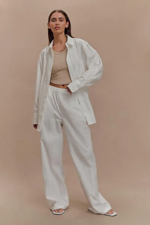 Women Meshki Bottoms Campbell Cotton Wide Leg Pants 8211 White