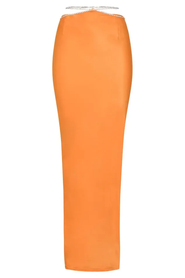 Women Meshki Bottoms Dayana Diamante Maxi Skirt 8211 Mandarin