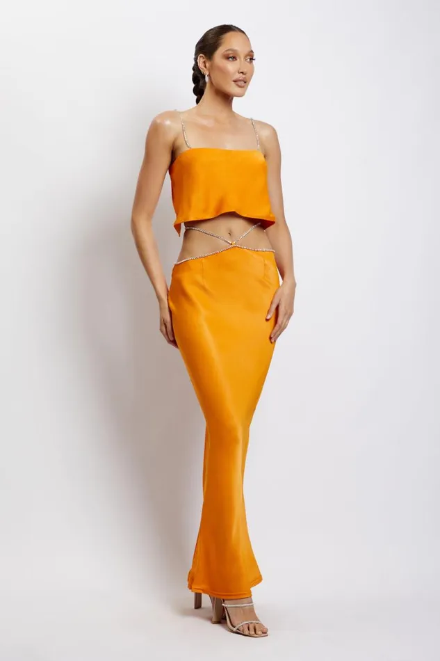 Women Meshki Bottoms Dayana Diamante Maxi Skirt 8211 Mandarin