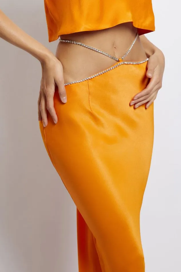 Women Meshki Bottoms Dayana Diamante Maxi Skirt 8211 Mandarin