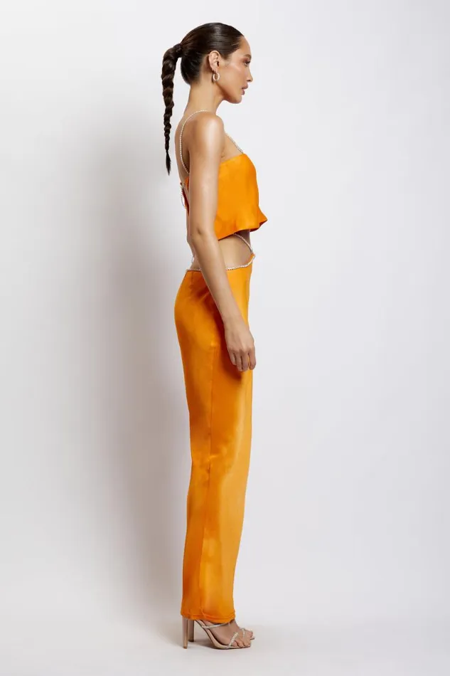 Women Meshki Bottoms Dayana Diamante Maxi Skirt 8211 Mandarin