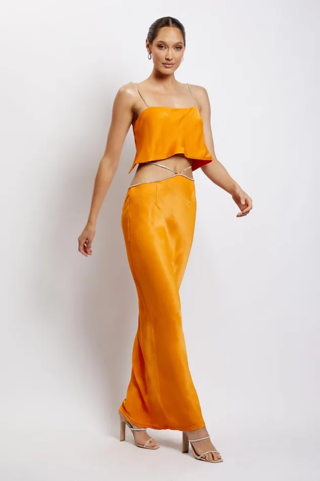 Women Meshki Bottoms Dayana Diamante Maxi Skirt 8211 Mandarin
