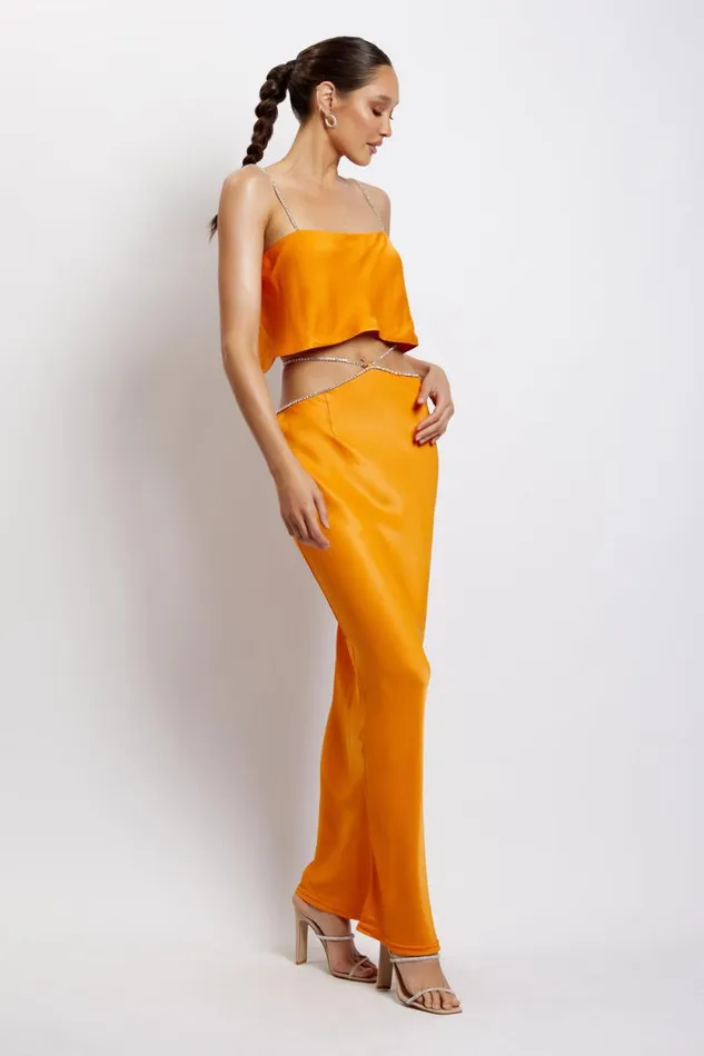 Women Meshki Bottoms Dayana Diamante Maxi Skirt 8211 Mandarin