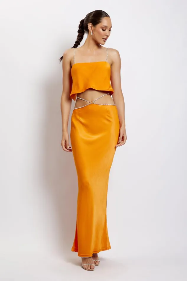 Women Meshki Bottoms Dayana Diamante Maxi Skirt 8211 Mandarin