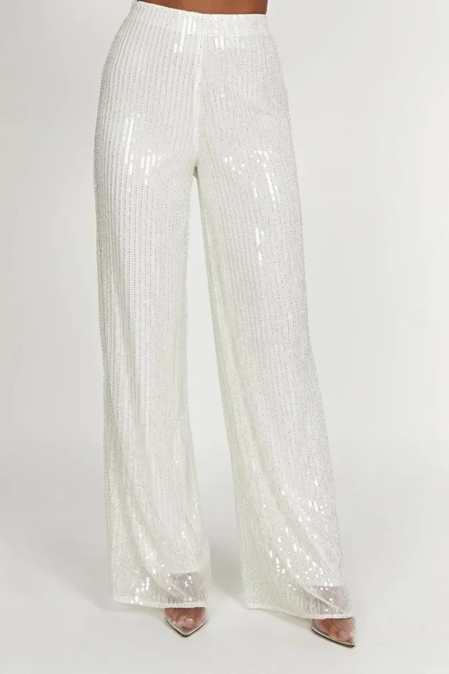 Women Meshki Bottoms Diaz Sequin Pants 8211 White