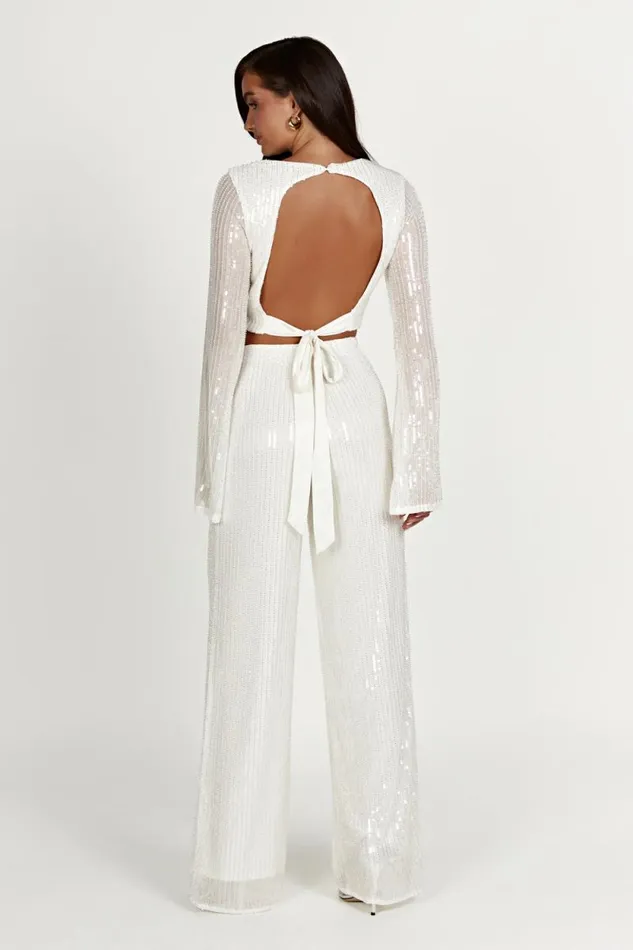 Women Meshki Bottoms Diaz Sequin Pants 8211 White