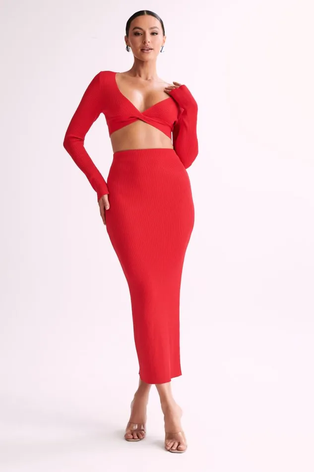 Women Meshki Bottoms Kaesha Split Maxi Knitted Skirt 8211 Red