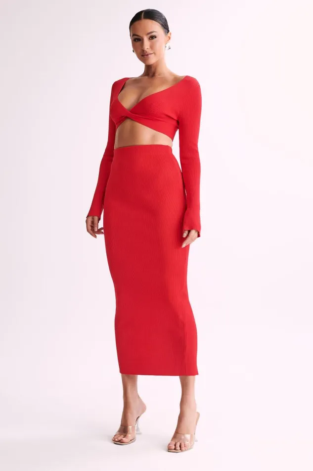 Women Meshki Bottoms Kaesha Split Maxi Knitted Skirt 8211 Red