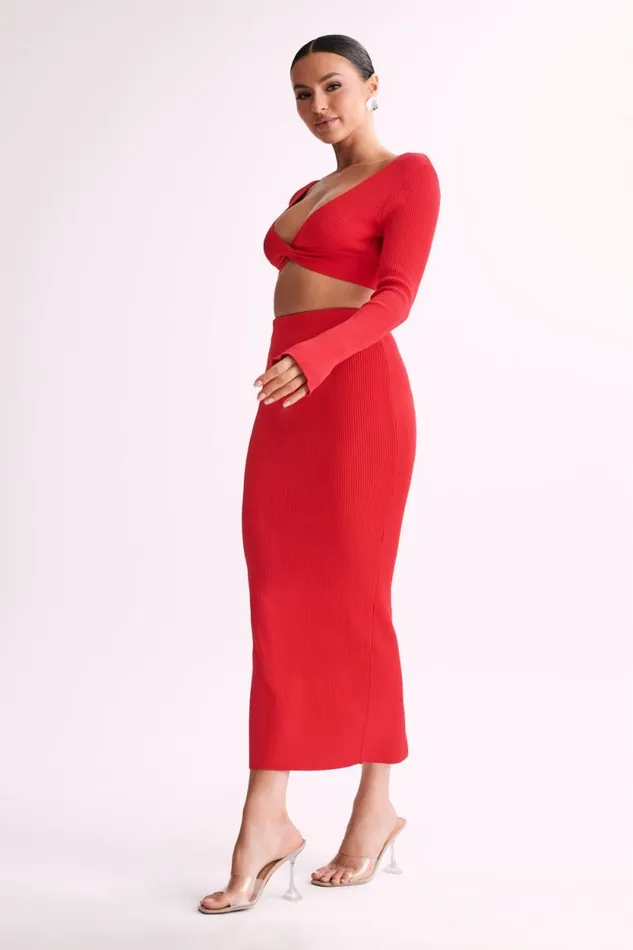 Women Meshki Bottoms Kaesha Split Maxi Knitted Skirt 8211 Red