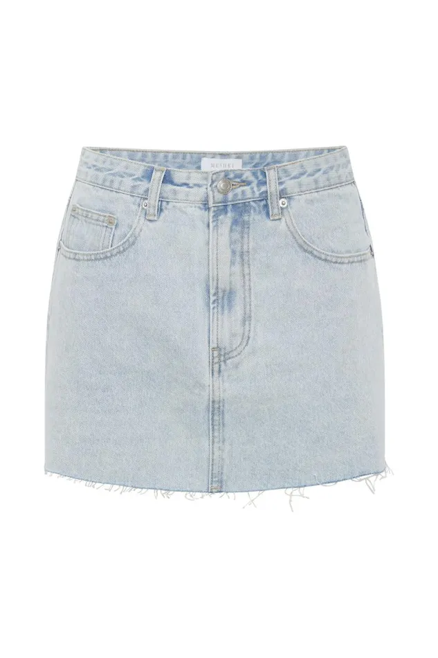 Women Meshki Bottoms Lennon Mid Rise Denim Mini Skirt 8211 Light Blue