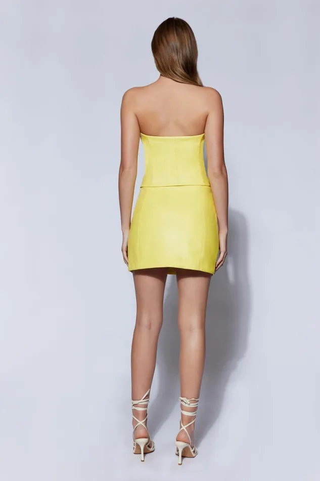 Women Meshki Bottoms Saylor A Line Faux Leather Mini Skirt 8211 Lemon