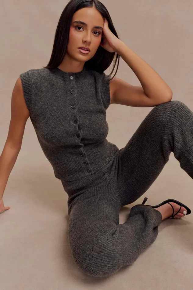 Women Meshki Bottoms Shyann Straight Leg Knit Pant 8211 Charcoal Marle