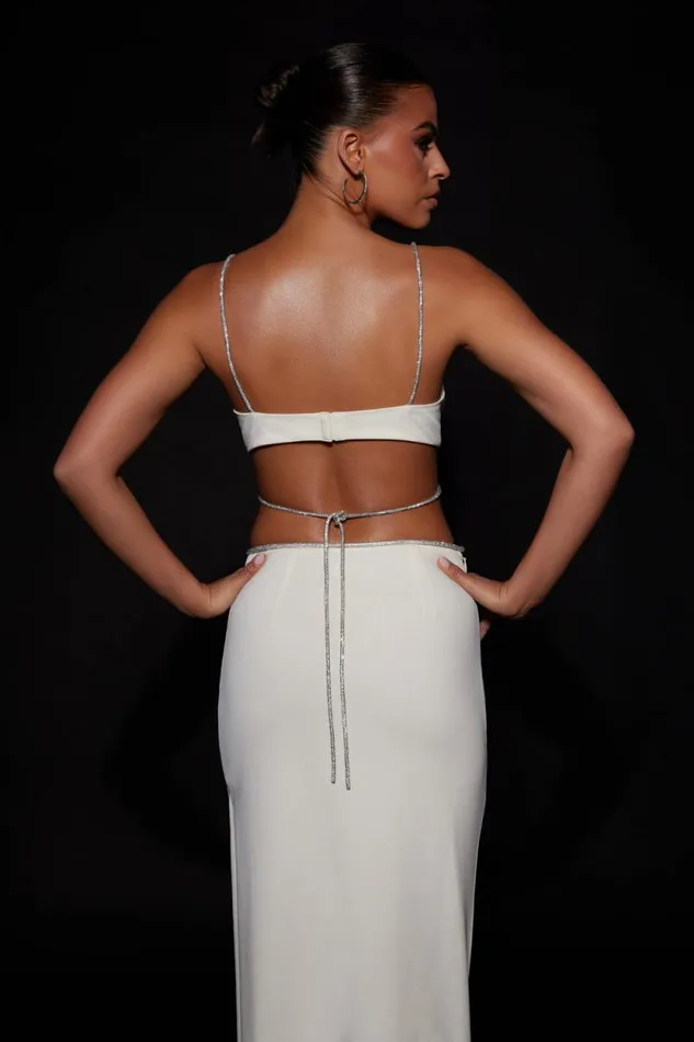 Women Meshki Bottoms Sweeney Diamante Maxi Skirt With Split 8211 Bone