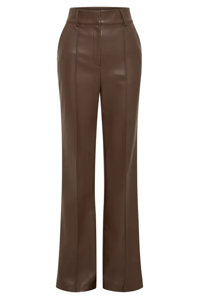 Women Meshki Bottoms Toni Faux Leather Wide Leg Pant 8211 Dark Brown