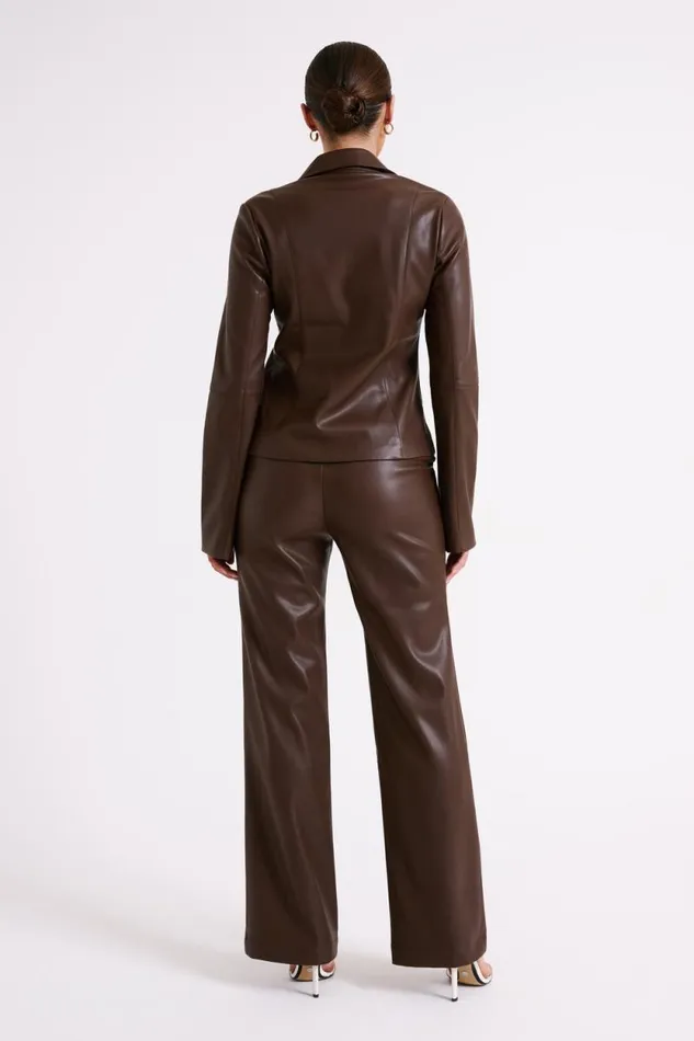 Women Meshki Bottoms Toni Faux Leather Wide Leg Pant 8211 Dark Brown
