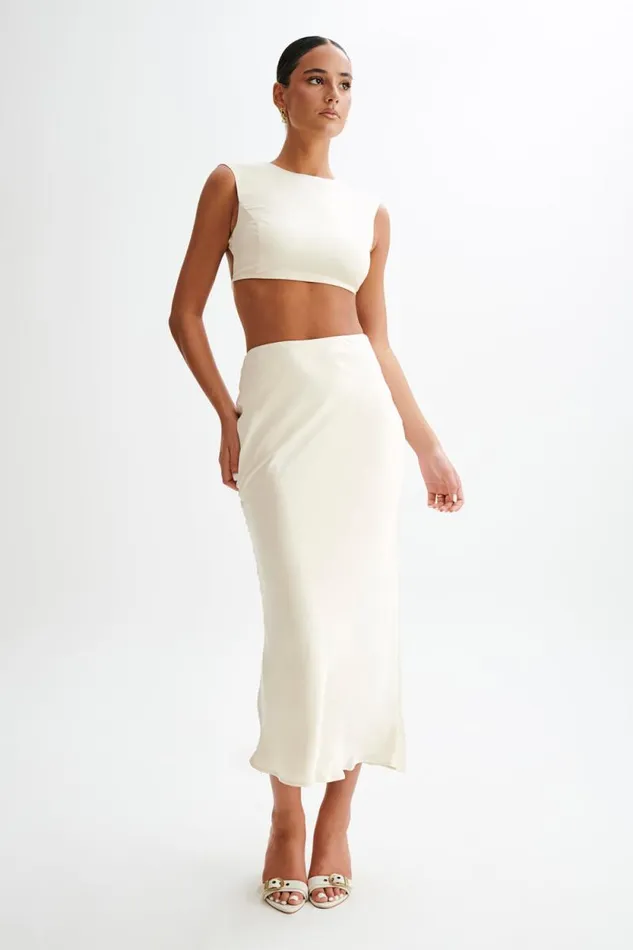 Women Meshki Bottoms Viviana Satin Maxi Skirt 8211 Ivory
