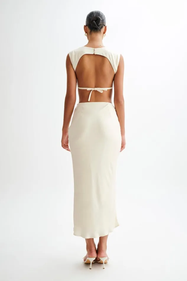 Women Meshki Bottoms Viviana Satin Maxi Skirt 8211 Ivory