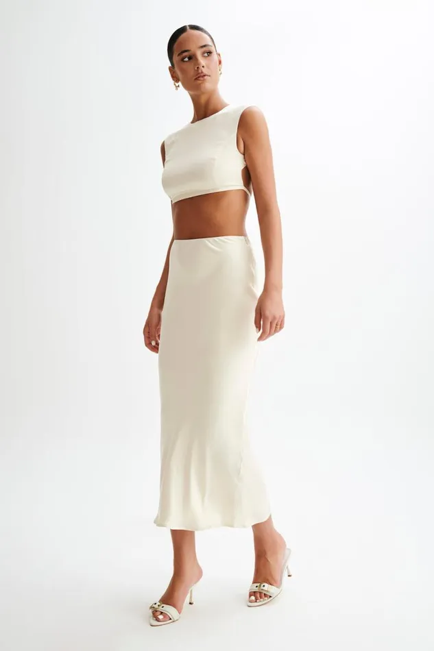 Women Meshki Bottoms Viviana Satin Maxi Skirt 8211 Ivory