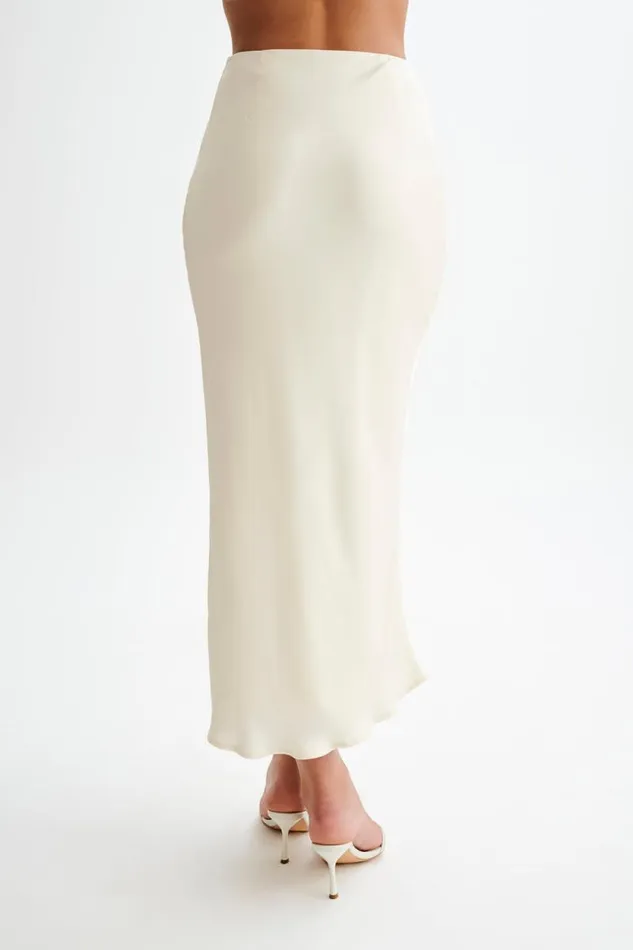 Women Meshki Bottoms Viviana Satin Maxi Skirt 8211 Ivory