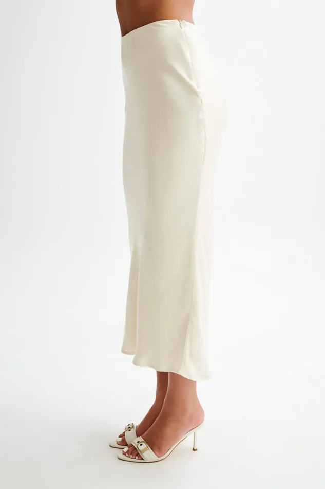 Women Meshki Bottoms Viviana Satin Maxi Skirt 8211 Ivory