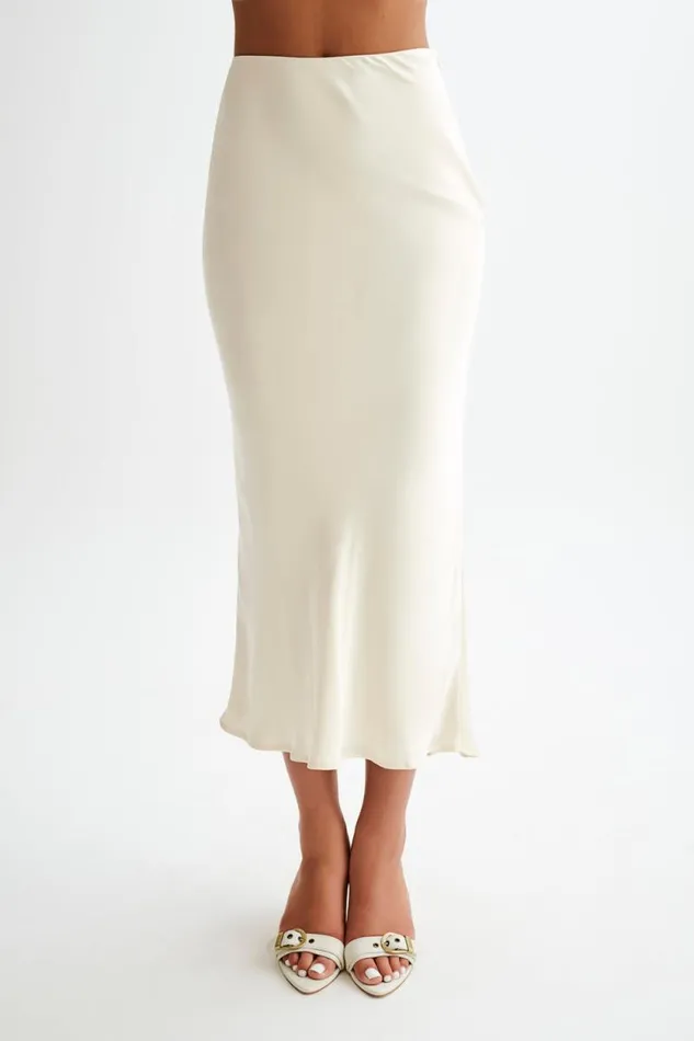 Women Meshki Bottoms Viviana Satin Maxi Skirt 8211 Ivory