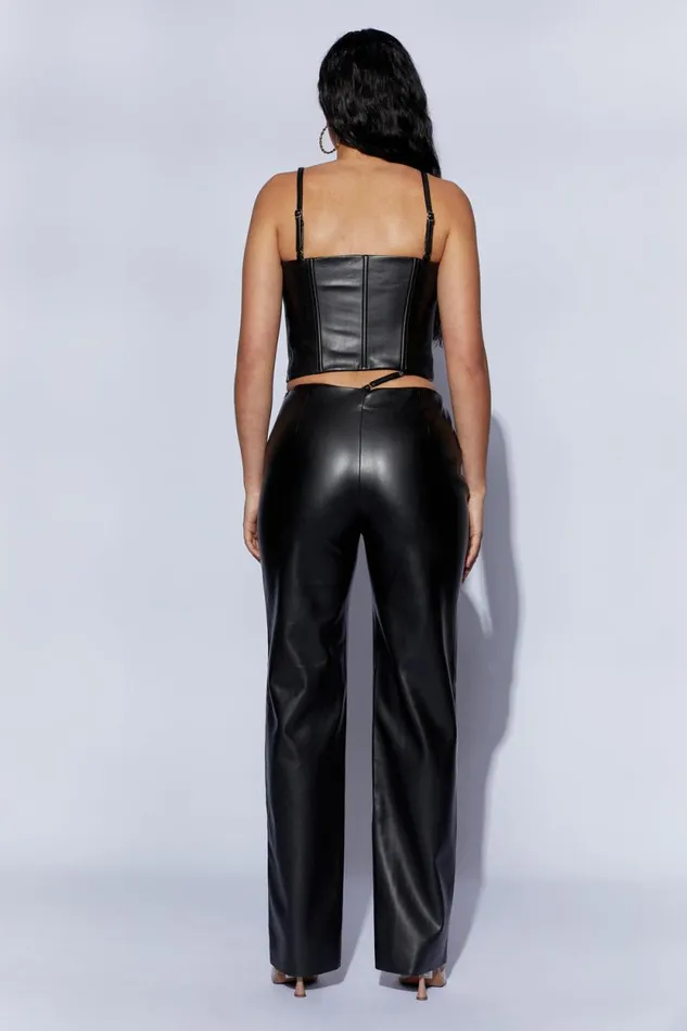 Women Meshki Bottoms Zarsa Wide Leg Mid Rise Pu Pant 8211 Black