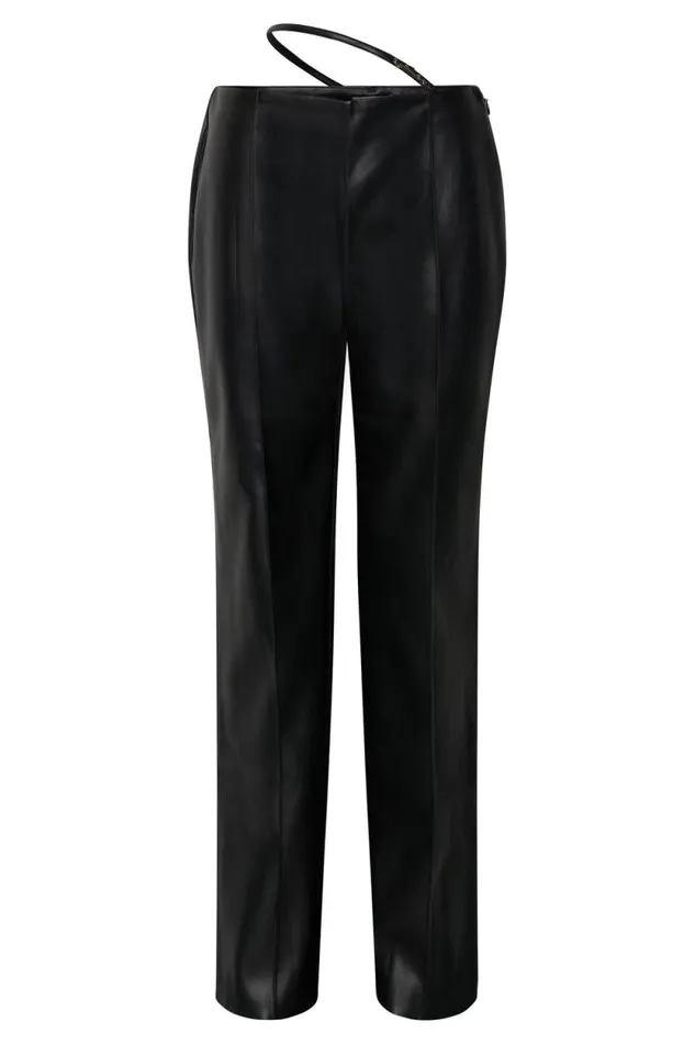 Women Meshki Bottoms Zarsa Wide Leg Mid Rise Pu Pant 8211 Black