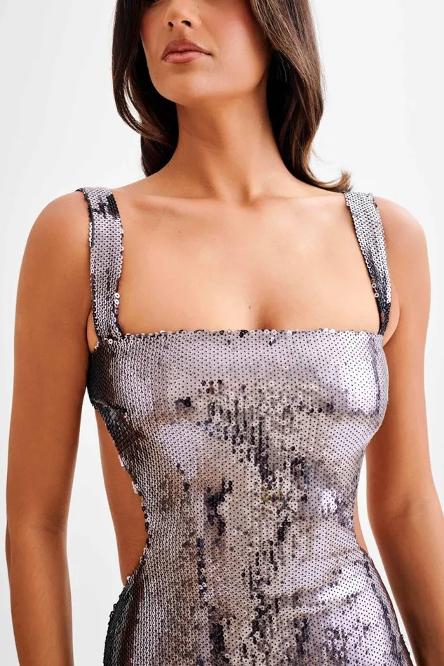 Women Meshki Dresses Adoria Sequin Cut Out Mini Dress 8211 Charcoal