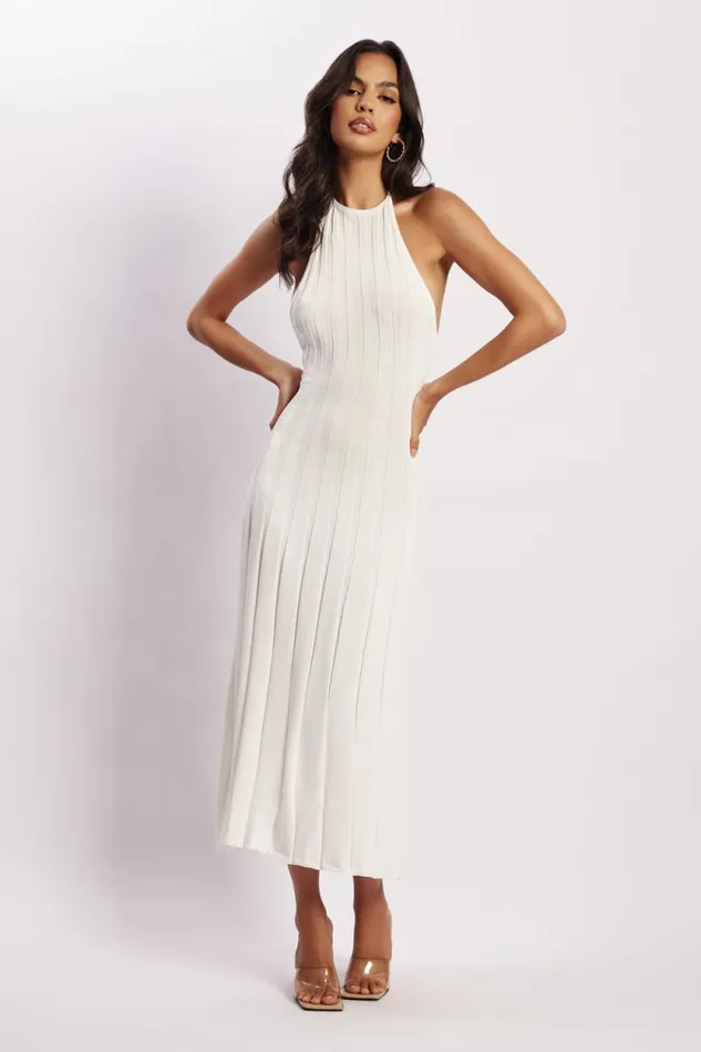 Women Meshki Dresses Adrienne Halter Neck Midi Dress 8211 White