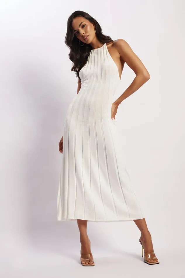Women Meshki Dresses Adrienne Halter Neck Midi Dress 8211 White