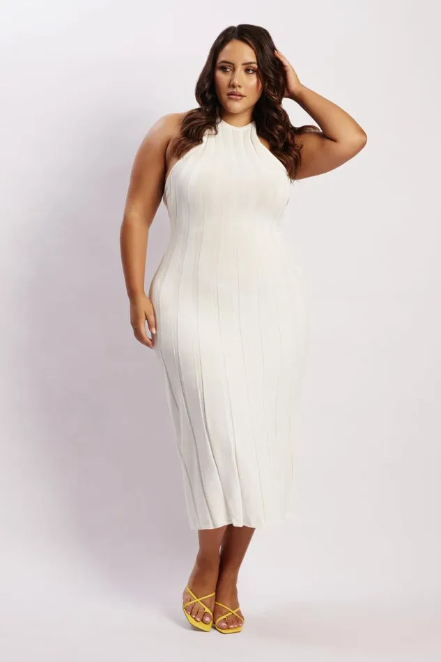 Women Meshki Dresses Adrienne Halter Neck Midi Dress 8211 White