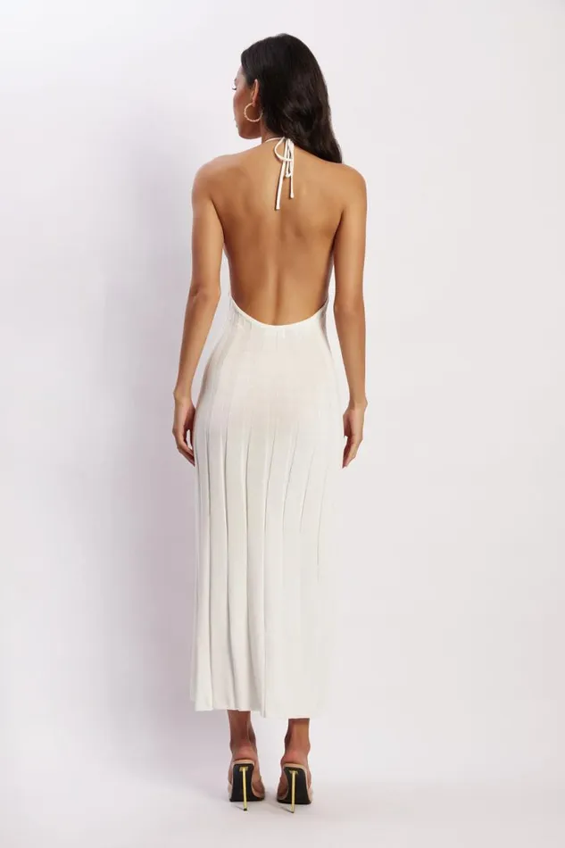 Women Meshki Dresses Adrienne Halter Neck Midi Dress 8211 White