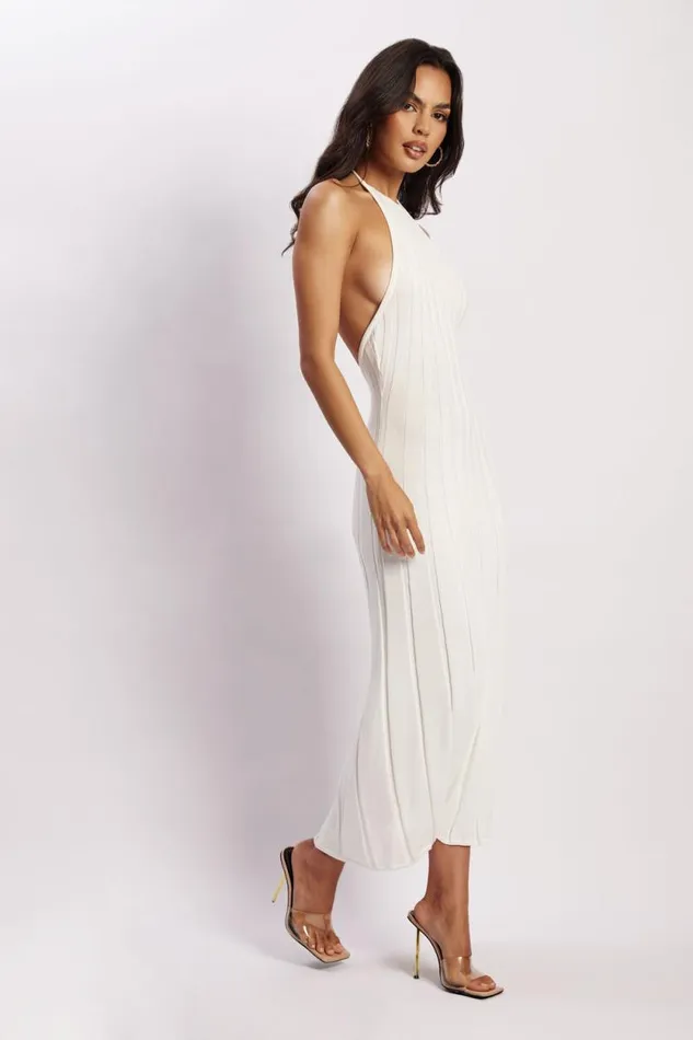 Women Meshki Dresses Adrienne Halter Neck Midi Dress 8211 White