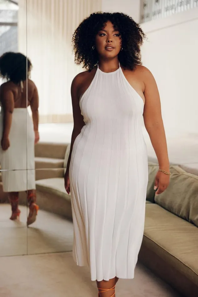 Women Meshki Dresses Adrienne Halter Neck Midi Dress 8211 White