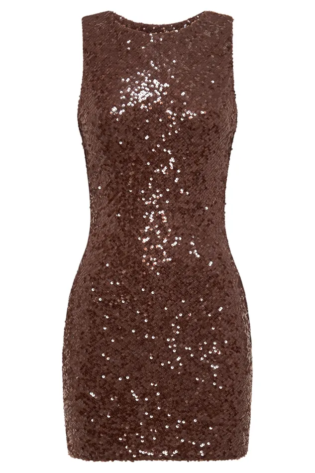 Women Meshki Dresses Anastasia Sequin Mini Dress 8211 Chocolate