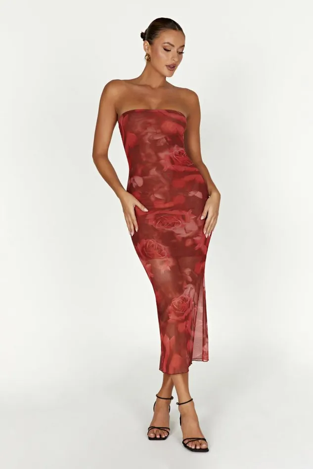 Women Meshki Dresses Aphrodite Strapless Mesh Dress 8211 Oversized Rose Print