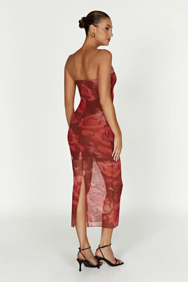 Women Meshki Dresses Aphrodite Strapless Mesh Dress 8211 Oversized Rose Print