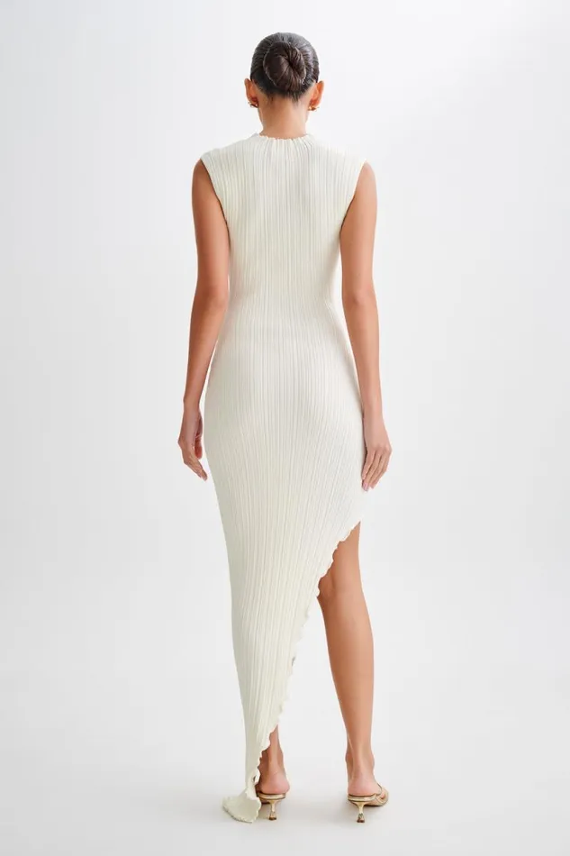 Women Meshki Dresses Arden Asymmetrical Rib Knit Maxi Dress 8211 Ivory Marle