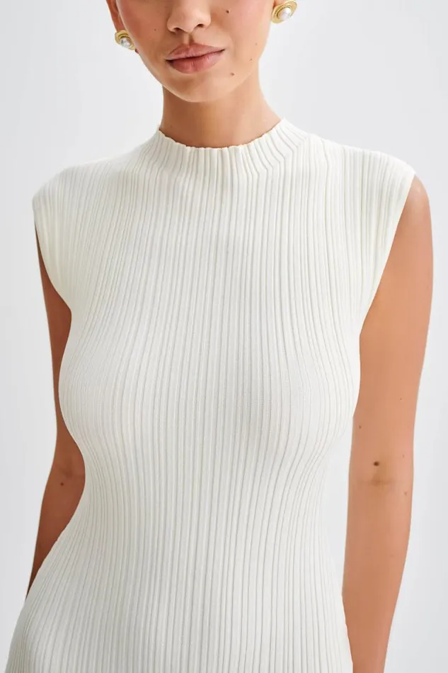 Women Meshki Dresses Arden Asymmetrical Rib Knit Maxi Dress 8211 Ivory Marle