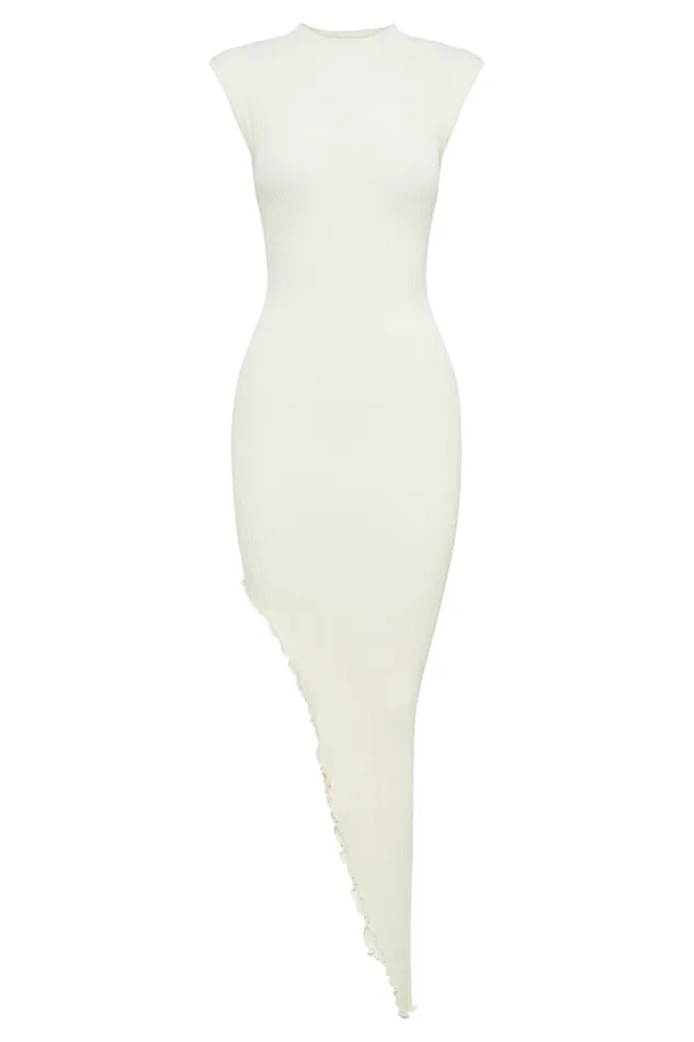 Women Meshki Dresses Arden Asymmetrical Rib Knit Maxi Dress 8211 Ivory Marle