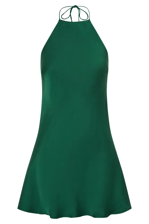 Women Meshki Dresses Atlas Satin Bow Mini Dress 8211 Emerald