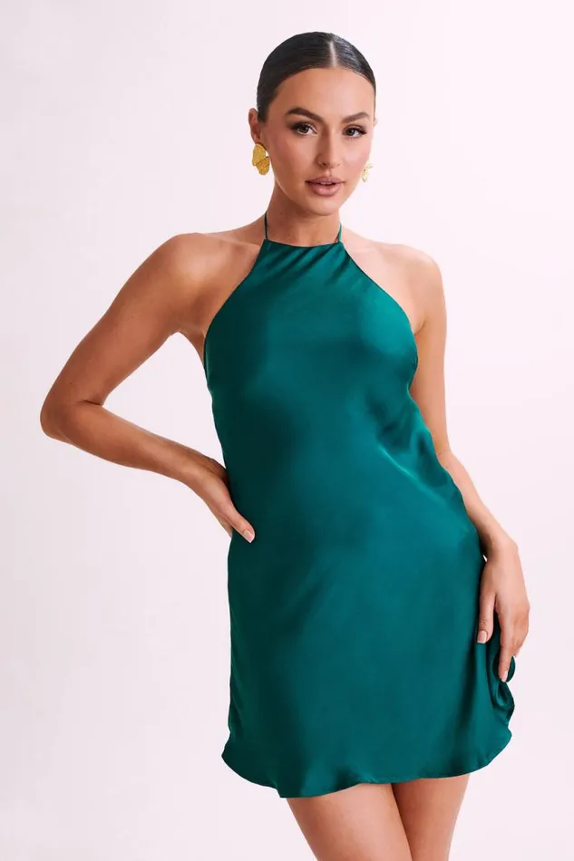 Women Meshki Dresses Atlas Satin Bow Mini Dress 8211 Emerald