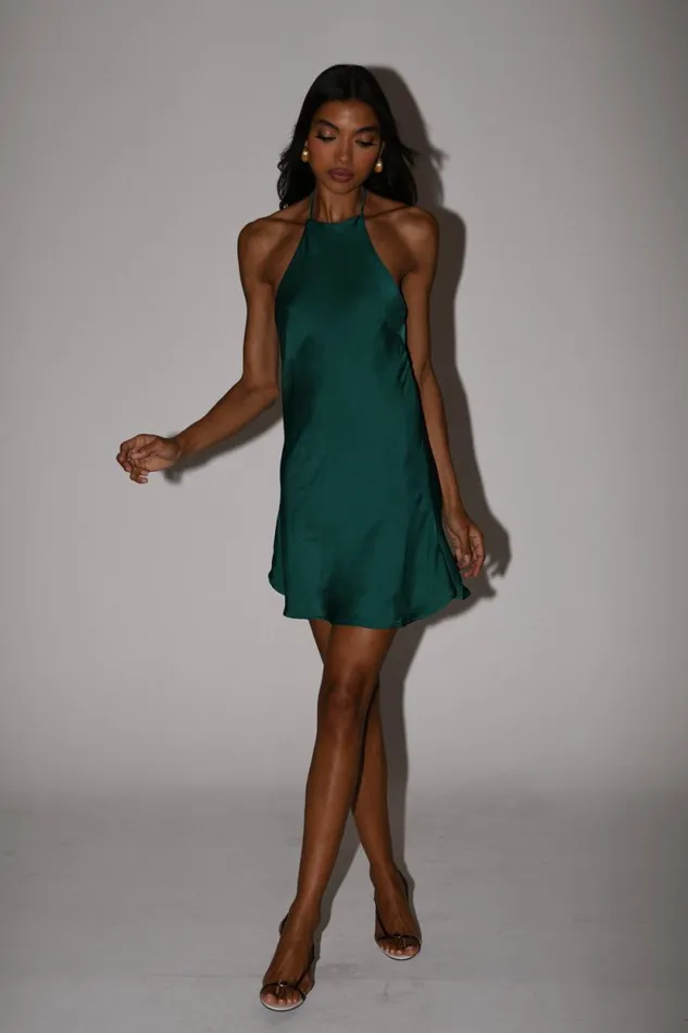 Women Meshki Dresses Atlas Satin Bow Mini Dress 8211 Emerald
