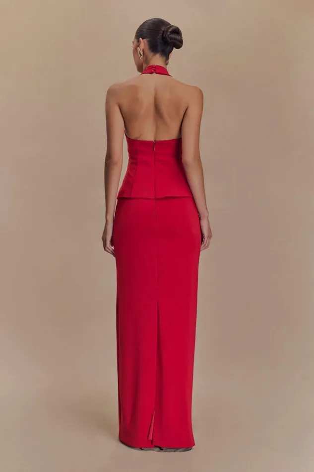 Women Meshki Dresses Bertie Peplum Halter Maxi Dress 8211 Ruby