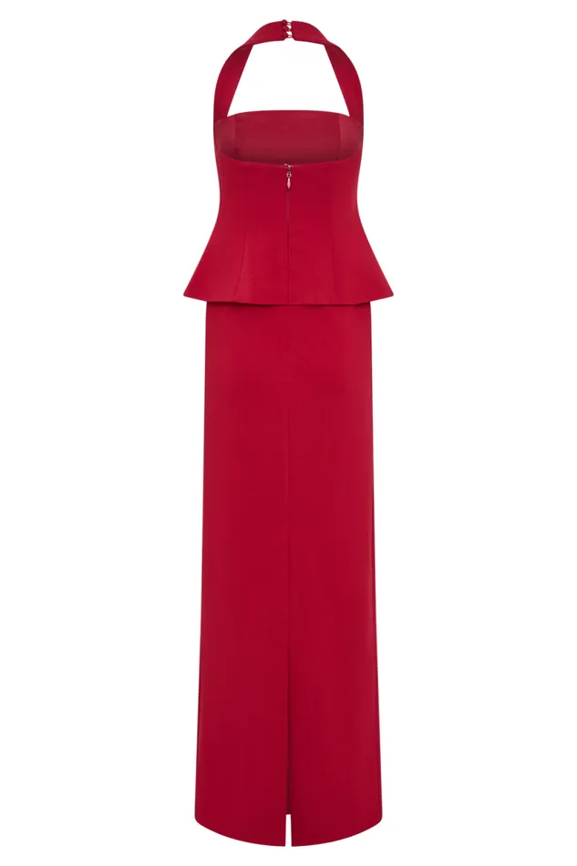 Women Meshki Dresses Bertie Peplum Halter Maxi Dress 8211 Ruby