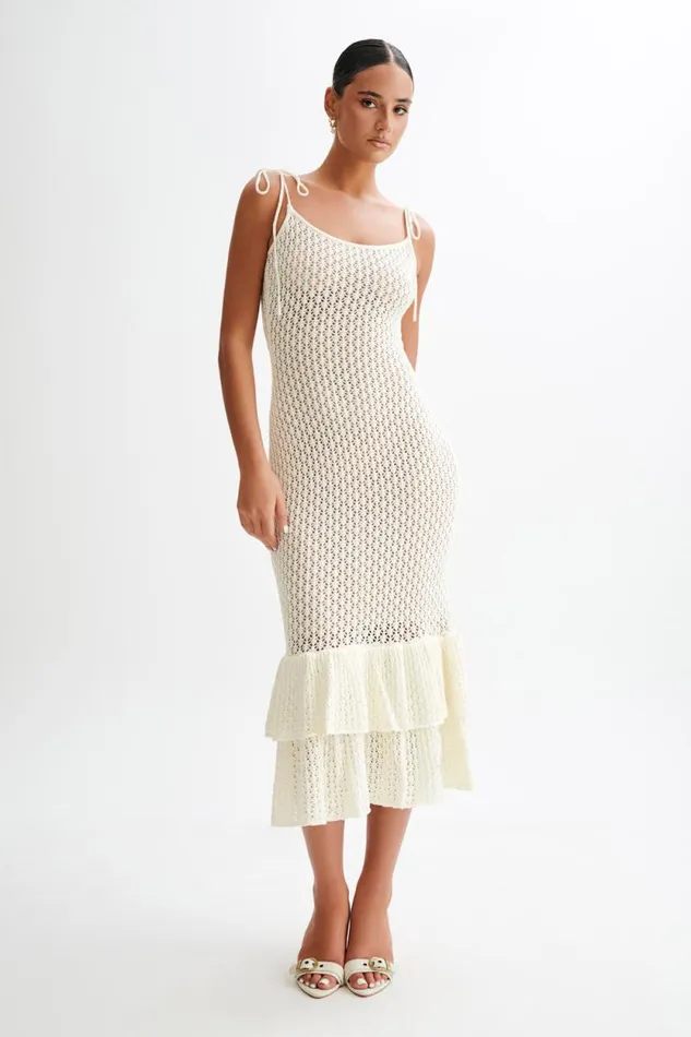 Women Meshki Dresses Bianca Knit Midi Dress 8211 Ivory